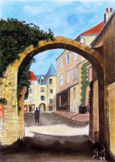 Malerei mit dem Titel "Place-bourg-de-trei…" von Germaine Mauclere, Original-Kunstwerk, Öl