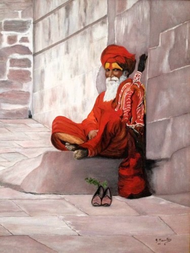 Peinture intitulée "Le sadhu.jpg" par Germaine Mauclere, Œuvre d'art originale