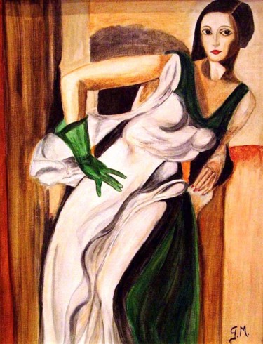 Painting titled "Dame-au-gant-vert-h…" by Germaine Mauclere, Original Artwork, Acrylic