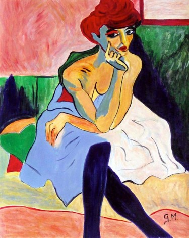 Painting titled "Femme-en-chemise-d-…" by Germaine Mauclere, Original Artwork, Acrylic