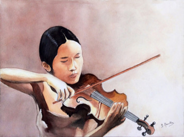 Картина под названием "038-la-violoniste-j…" - Germaine Mauclere, Подлинное произведение искусства