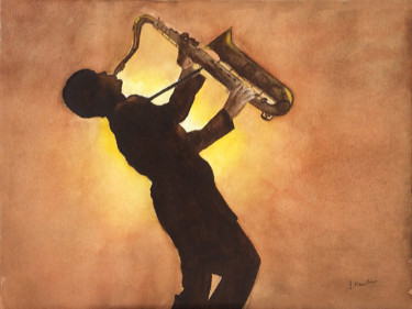 Pittura intitolato "039-saxophoniste.jpg" da Germaine Mauclere, Opera d'arte originale