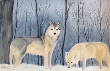 Painting titled "044-les-loups.jpg" by Germaine Mauclere, Original Artwork, Watercolor