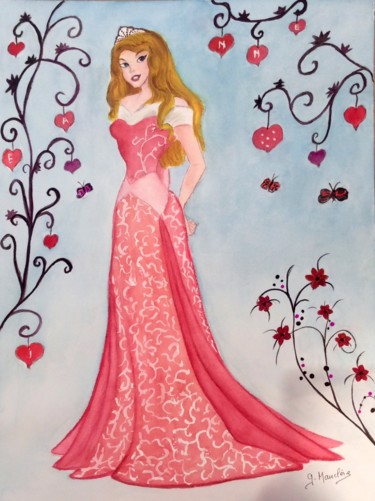 Malarstwo zatytułowany „Princesse et Fleurs…” autorstwa Germaine Mauclere, Oryginalna praca, Akwarela