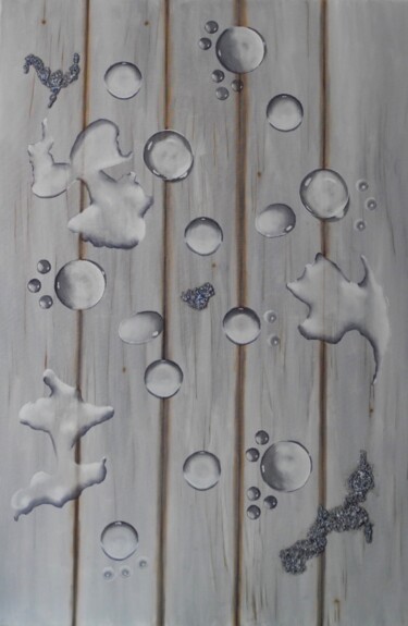 Pintura titulada "Drops on Wood" por German Bradley, Obra de arte original, Oleo
