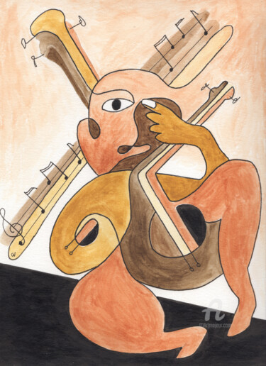 Peinture intitulée "The Music Man" par Germaneart, Œuvre d'art originale, Aquarelle