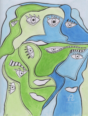 Painting titled "Faces" by Germaneart, Original Artwork, Watercolor