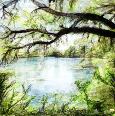 Картина под названием "Airlie Lake" - Germaneart, Подлинное произведение искусства, Акварель