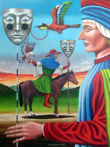 Painting titled "Профиль с лошадью" by Germinusis, Original Artwork