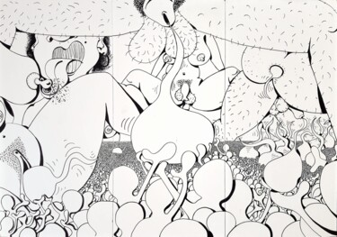 Dessin intitulée "Orgie der sexuellen…" par Gero Pöpel, Œuvre d'art originale, Marqueur