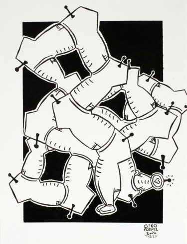Disegno intitolato "Untitled (Space-Men…" da Gero Pöpel, Opera d'arte originale, Inchiostro