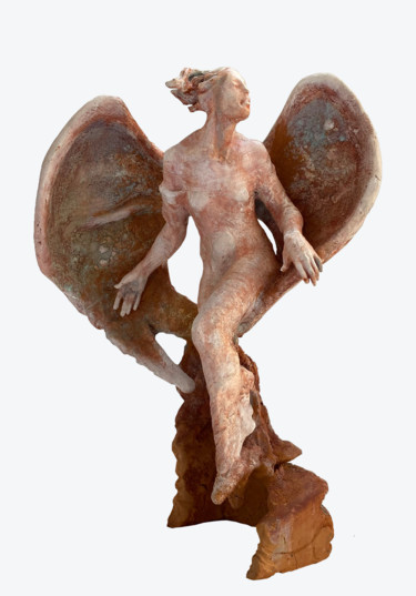 「Angelo」というタイトルの彫刻 Mirella Gerosaによって, オリジナルのアートワーク, テラコッタ
