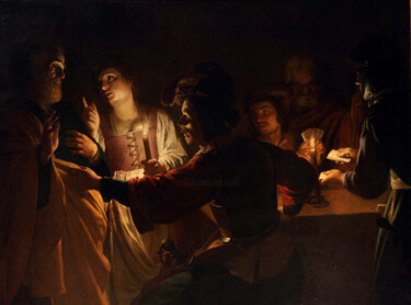 Pittura intitolato "Le Reniement de sai…" da Gerrit Van Honthorst, Opera d'arte originale, Olio