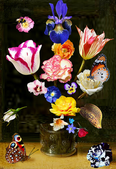 Arte digital titulada "A BOUQUET OF FLOWER…" por Gerry Chapleski, Obra de arte original, Collages digitales Montado en Basti…