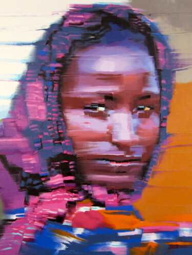 Ζωγραφική με τίτλο "Mona Lisa Africa" από Gerry Chapleski, Αυθεντικά έργα τέχνης, Λάδι Τοποθετήθηκε στο Ξύλινο φορείο σκελετό