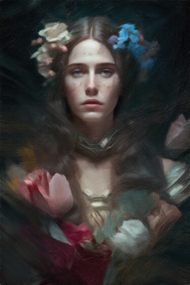 Digitale Kunst mit dem Titel "Flora Goddess of Fl…" von Gerry Martinez, Original-Kunstwerk, KI-generiertes Bild