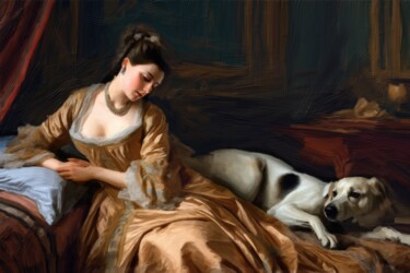 Digital Arts titled "Emily With Her Dog…" by Gerry Martinez, Original Artwork, Digital Painting