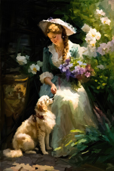 数字艺术 标题为“A Woman And Her Dog…” 由Gerry Martinez, 原创艺术品, 数字油画