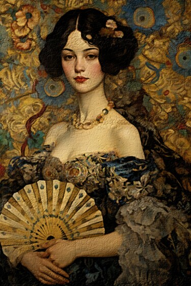 Digital Arts titled "Lady with A Fan : R…" by Gerry Martinez, Original Artwork, Digital Painting