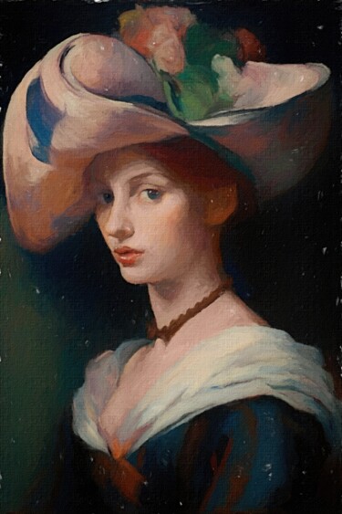 Digital Arts titled "Woman with a Hat" by Gerry Martinez, Original Artwork, Digital Painting