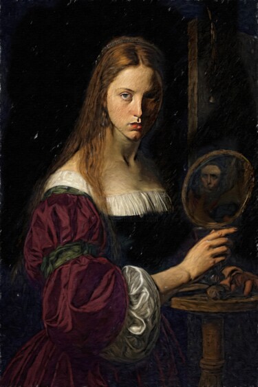 数字艺术 标题为“Woman with a Mirror” 由Gerry Martinez, 原创艺术品, 数字油画