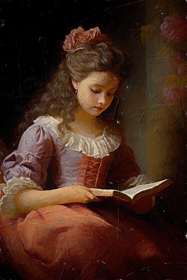 Digital Arts titled "A Young Girl Reading" by Gerry Martinez, Original Artwork, Digital Painting