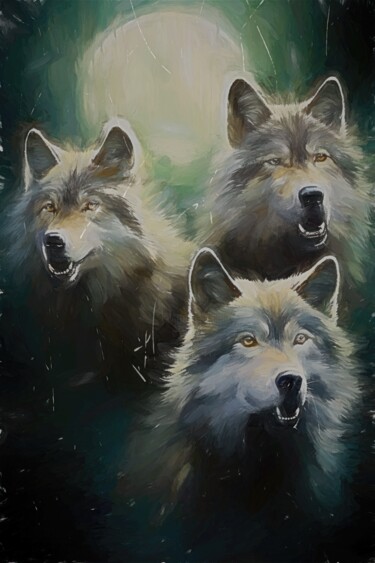 Digitale Kunst mit dem Titel "Wolf Moon" von Gerry Martinez, Original-Kunstwerk, Digitale Malerei