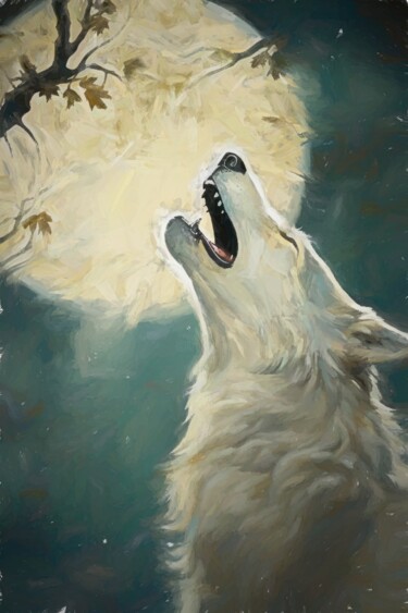 Digital Arts titled "White Wolf Howling…" by Gerry Martinez, Original Artwork, Digital Painting