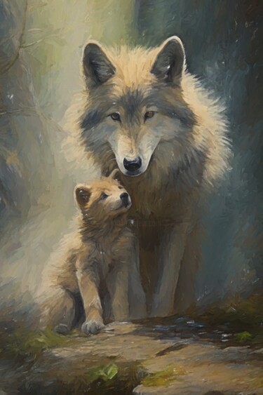 Arte digital titulada "Mother Wolf And Her…" por Gerry Martinez, Obra de arte original, Pintura Digital