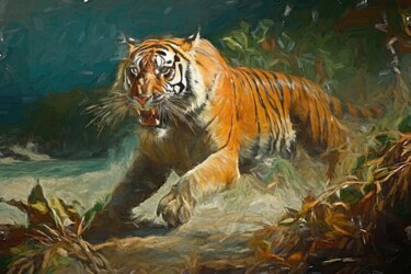 Digital Arts titled "Tiger Hunting in a…" by Gerry Martinez, Original Artwork, Digital Painting
