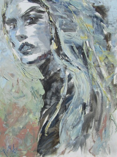 Painting titled "Silvery girl" by Gerry Miller, Original Artwork, Oil