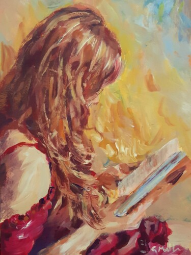 Painting titled "Reading" by Gerry Miller, Original Artwork, Acrylic