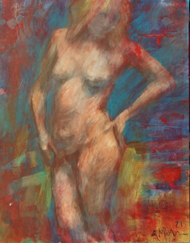 Painting titled "Standing Nude" by Gerry Miller, Original Artwork, Acrylic