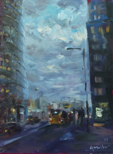 Painting titled "Berlin Bus" by Gerry Miller, Original Artwork, Oil
