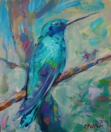 Peinture intitulée "Kolibri. Acrylic on…" par Gerry Miller, Œuvre d'art originale, Acrylique