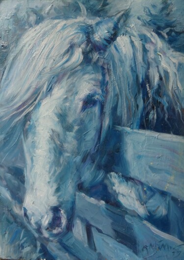 Pittura intitolato "Horse Blue." da Gerry Miller, Opera d'arte originale, Olio