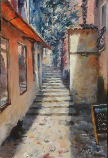 Pintura intitulada "Sunny Steps" por Gerry Miller, Obras de arte originais, Óleo