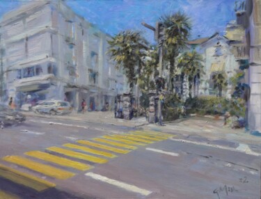 Painting titled "Lugano Center" by Gerry Miller, Original Artwork, Oil Mounted on Other rigid panel