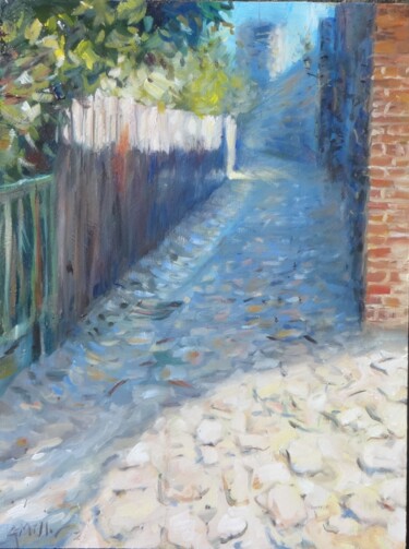 Painting titled "The Wall of the Town" by Gerry Miller, Original Artwork, Oil