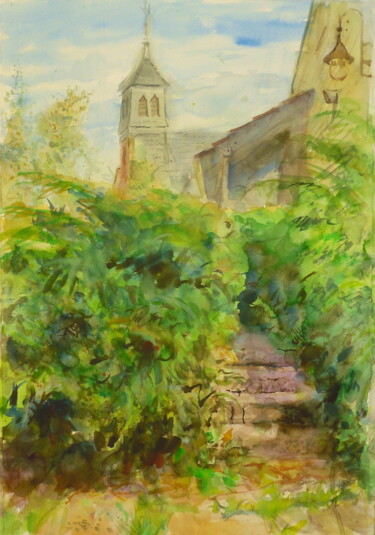 Painting titled "Steps" by Gerry Miller, Original Artwork, Watercolor