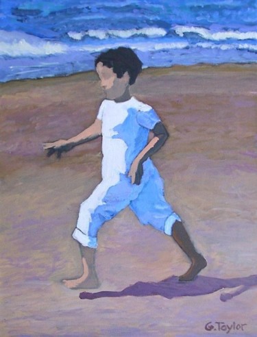 Painting titled "Boy on beach" by Gerry Taylor, Original Artwork, Oil