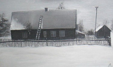 Painting titled "Old house in winter" by Gervike, Original Artwork