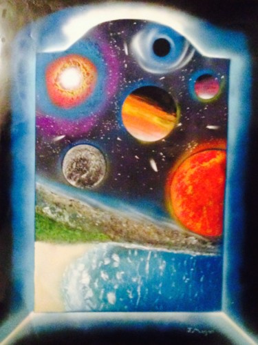 Pintura titulada "Ventana planetaria" por Juan Magan, Obra de arte original, Pintura al aerosol