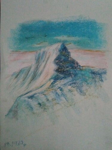 Dibujo titulada ""montagne enneigée"" por Gevorg Koninyan, Obra de arte original, Pastel