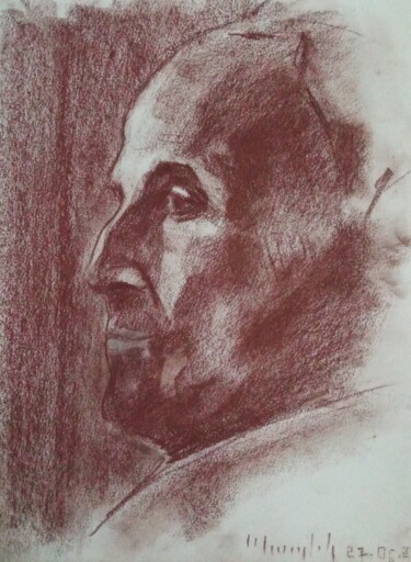 Drawing titled ""Grand-père"" by Gevorg Koninyan, Original Artwork, Chalk