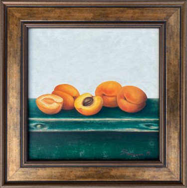 Painting titled "Still life-apricot…" by Gevorg Sinanyan, Original Artwork, Oil Mounted on Wood Stretcher frame