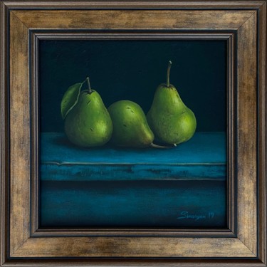 Painting titled "Still life-pears(25…" by Gevorg Sinanyan, Original Artwork, Oil Mounted on Wood Stretcher frame