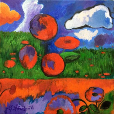 Painting titled "Red poppies-1 (35x3…" by Gevorg Sinanyan, Original Artwork, Oil Mounted on Wood Stretcher frame