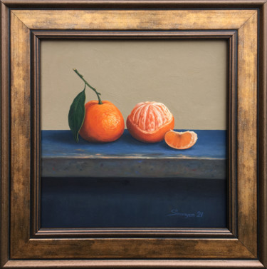 Painting titled "Still life-mandarin…" by Gevorg Sinanyan, Original Artwork, Oil Mounted on Wood Stretcher frame