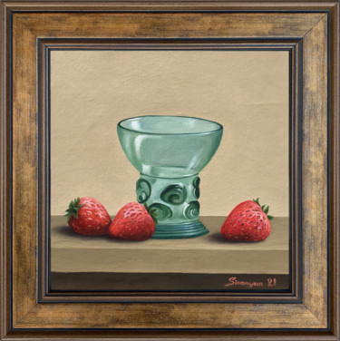 Malarstwo zatytułowany „Strawberries with o…” autorstwa Gevorg Sinanyan, Oryginalna praca, Olej Zamontowany na Drewniana ram…
